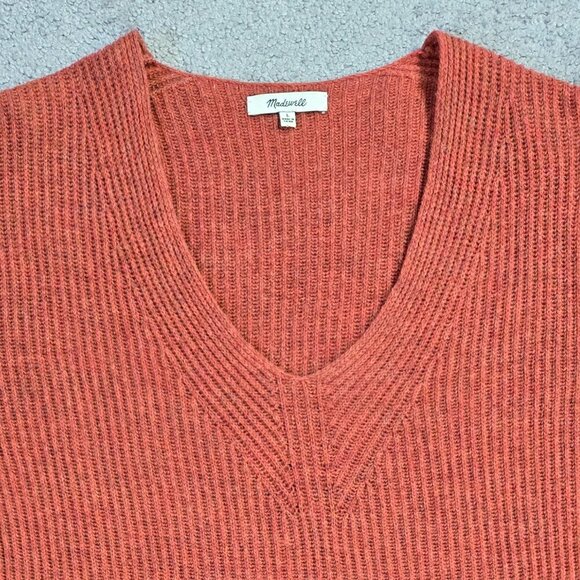 Madewell Woolside Red Orange V-Neck Pullover Sweater Relaxed Fit M1103 - Picture 5 of 9